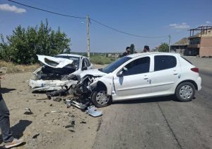 برخورد شدید تیبا و پژو ۲۰۷ در خداآفرین؛ ۲ نفر مصدوم شدند