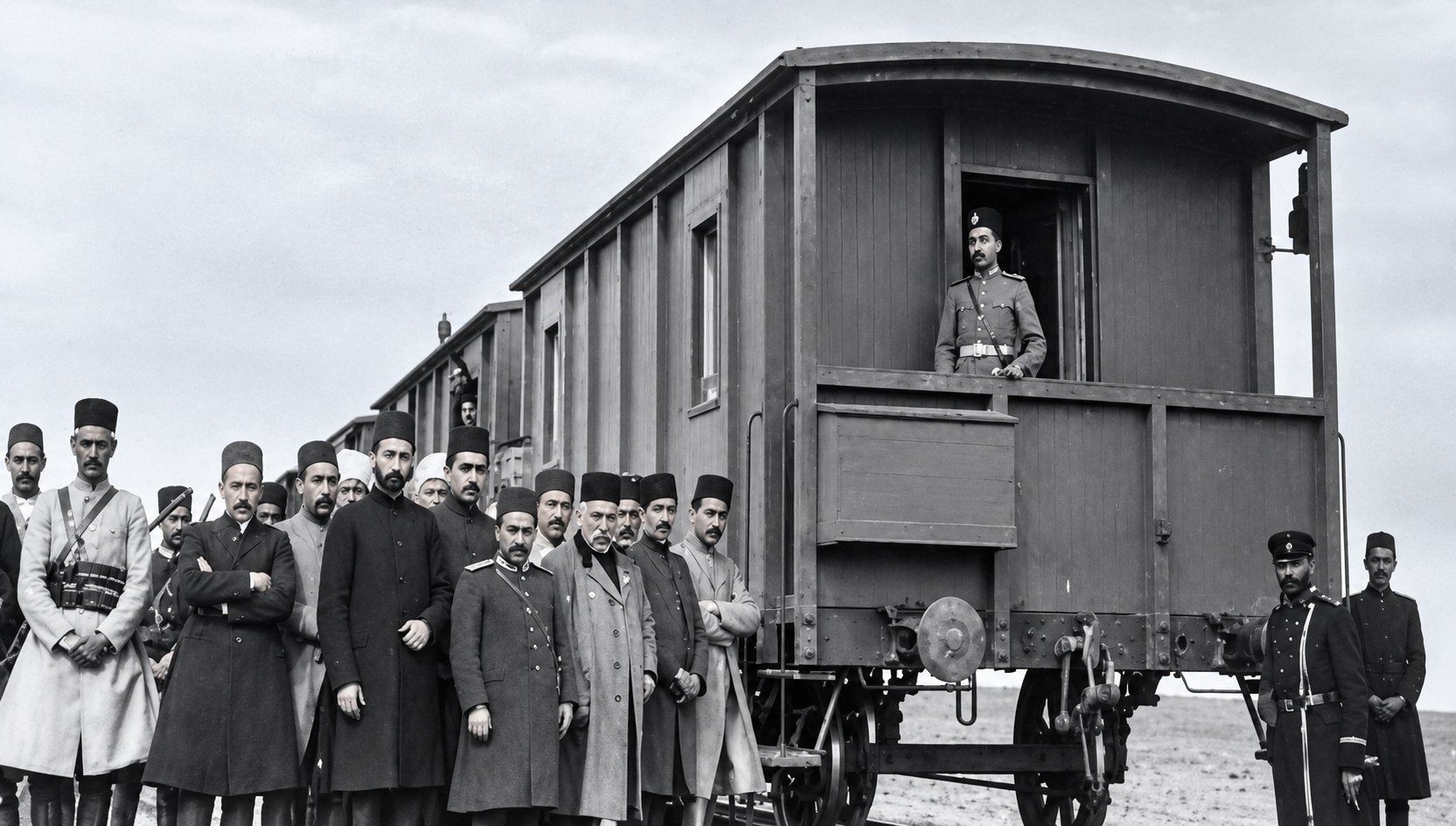 قاب تاریخی از افتتاح راه‌آهن تبریز–جلفا در سال ۱۲۹۵؛ نخستین اتصال ریلی ایران به شبکه بین‌المللی