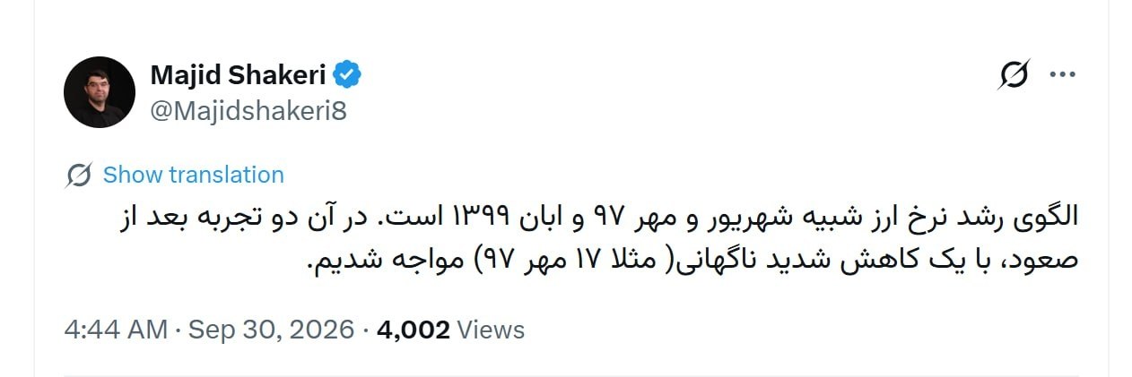 مجید شاکری: الگوی رشد دلار شبیه دوره‌های پیش از سقوط شدید است!